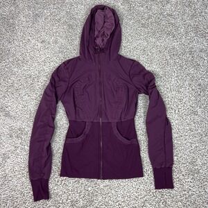 Lululemon Jacket Womens 8 Purple Hooded Full Zip Ruched Running Athletic Yoga